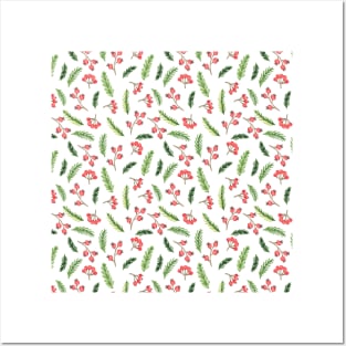 Bright Hand Drawn Christmas Mistletoe Pattern Posters and Art